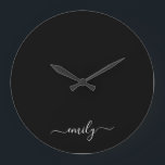 Black and White Modern Script Monogram Name Large Clock<br><div class="desc">Black and White Simple Script Monogram Name. This makes the perfect sweet 16 birthday,  wedding,  bridal shower,  anniversary,  baby shower or bachelorette party gift for someone that loves glam luxury and chic styles.</div>
