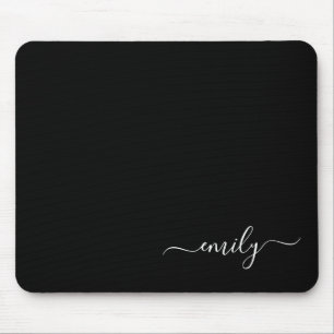 Black and White Modern Script Monogram Name Mouse Mat