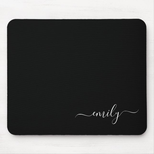Black and White Modern Script Monogram Name Mouse Mat (Front)