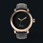 Black and White Modern Script Monogram Name Watch<br><div class="desc">Black and White Simple Script Monogram Name. This makes the perfect sweet 16 birthday,  wedding,  bridal shower,  anniversary,  baby shower or bachelorette party gift for someone that loves glam luxury and chic styles.</div>