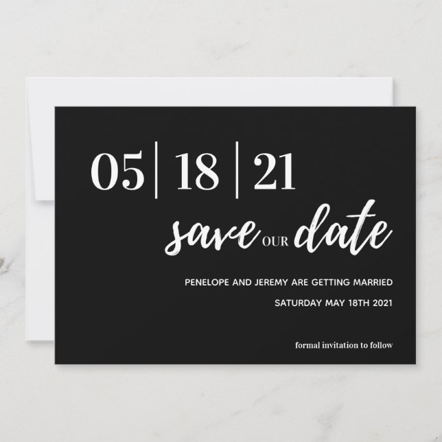 black and white modern script save the date (Front)