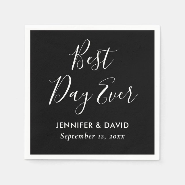 Black and White Modern Script Wedding Napkin (Front)