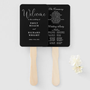 Black And White Modern Script Wedding Program Hand Fan