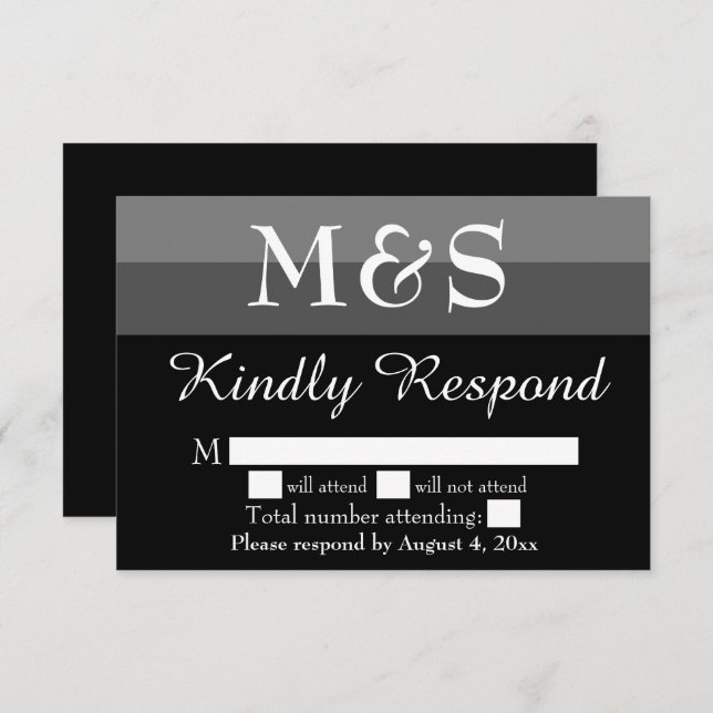 Black and White Modern Script Wedding RSVP Card (Front/Back)