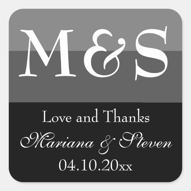 Black and White Modern Script Wedding  Square Sticker (Front)