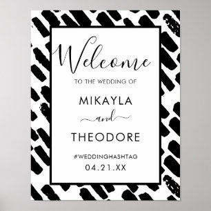 Black and White Modern Script Wedding Welcome Sign