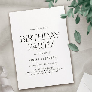 Black and White   Modern Simple Birthday Invitation