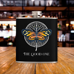 Black and White Modern Simple Butterfly Hip Flask