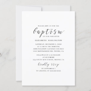 Black and white modern simple calligraphy baptism invitation