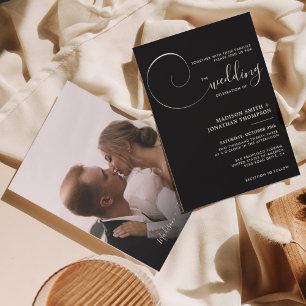 Black and White Modern Simple Script Wedding Invitation