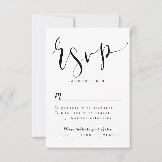 Black And White Modern Simple Script wedding RSVP Card (Front)