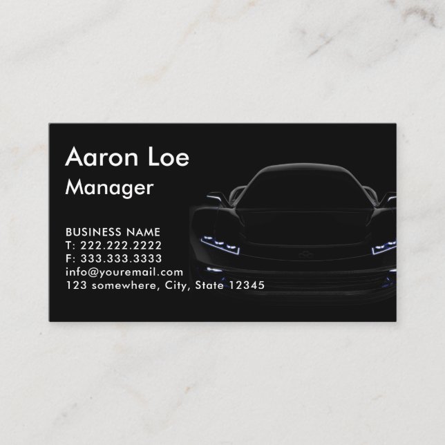 Black and White Modern Sport Car Business Card (Front)