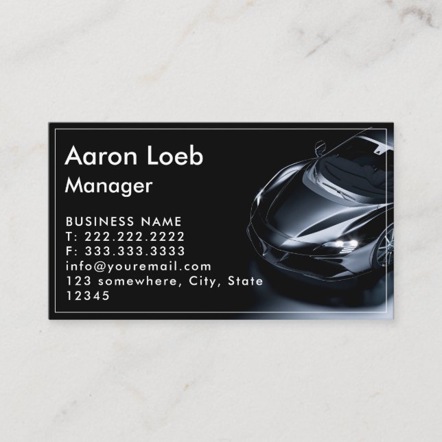 Black and White Modern Sport Car Business Card (Front)