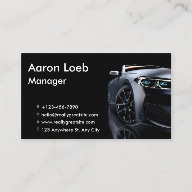 Black and White Modern Sport Car Business Card (Front)
