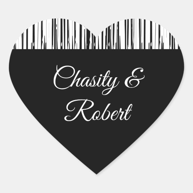 Black and White Modern Stripe Elegant Minimalist Heart Sticker (Front)