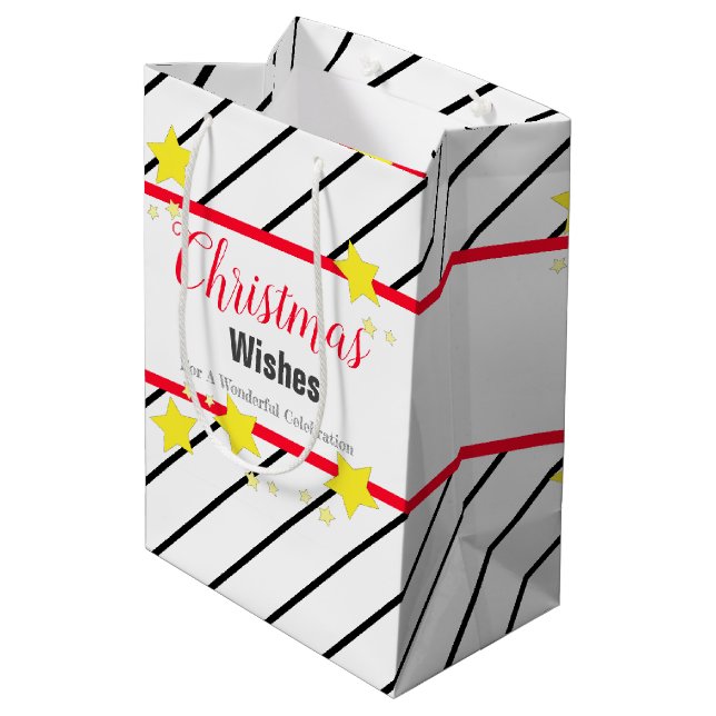 Black And White Modern Stripe Medium Gift Bag (Back Angled)