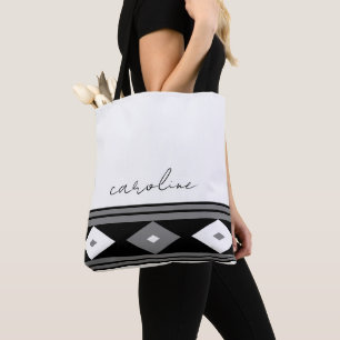 Black and White Modern Stripes and Diamond Shapes  Tote Bag