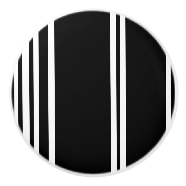 Black and White Modern Stripes Ceramic Knob (Front)