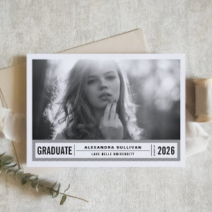 Black and White Modern Stripes Photo Graduation Invitation