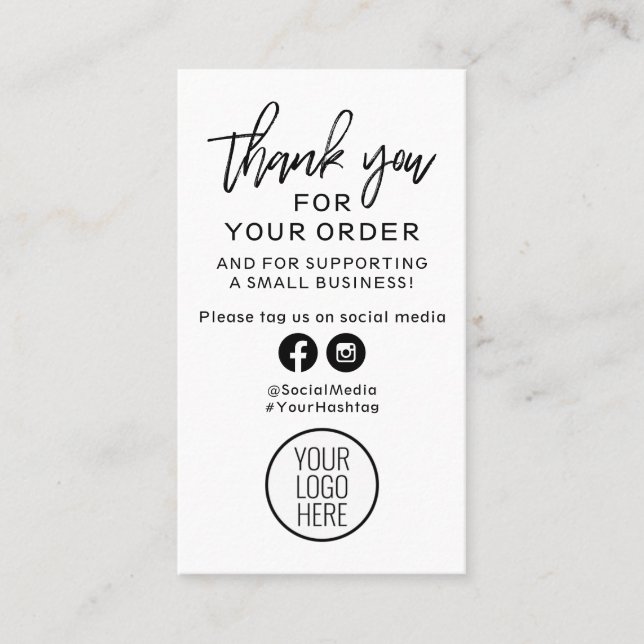 Black and White Modern Thank You For Your Order Business Card (Front)