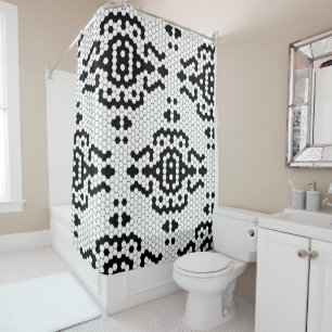 Black and White Modern Tile Design Shower Curtain