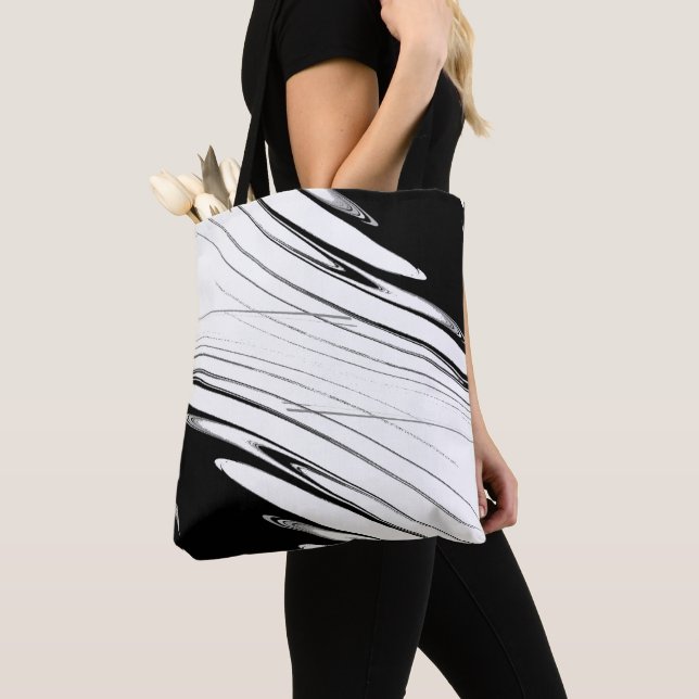 Black and White Modern Tote Bag (Close Up)