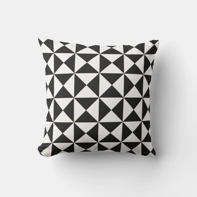 Black and White Modern Triangle Outdoor Pillow (Front)