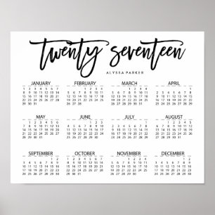 Black and White Modern Typography 2017 Calendar Poster
