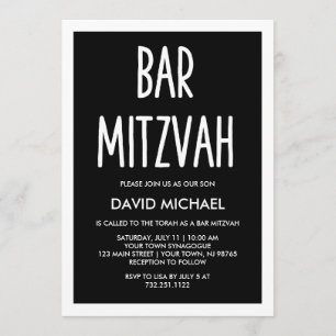 Black and White   Modern Typography Bar Mitzvah Invitation