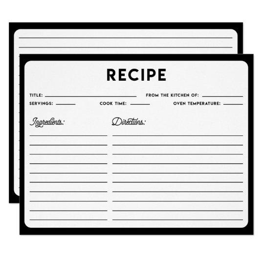 Black and White Modern Typography Recipe Card