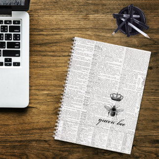 Black and White Modern Vintage Queen Bee 🐝 Notebook
