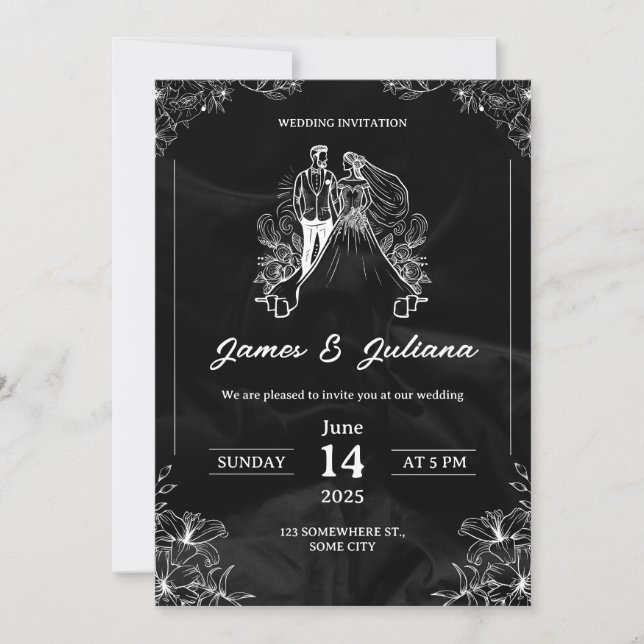 Black and White Modern Wedding Invitation (Front)