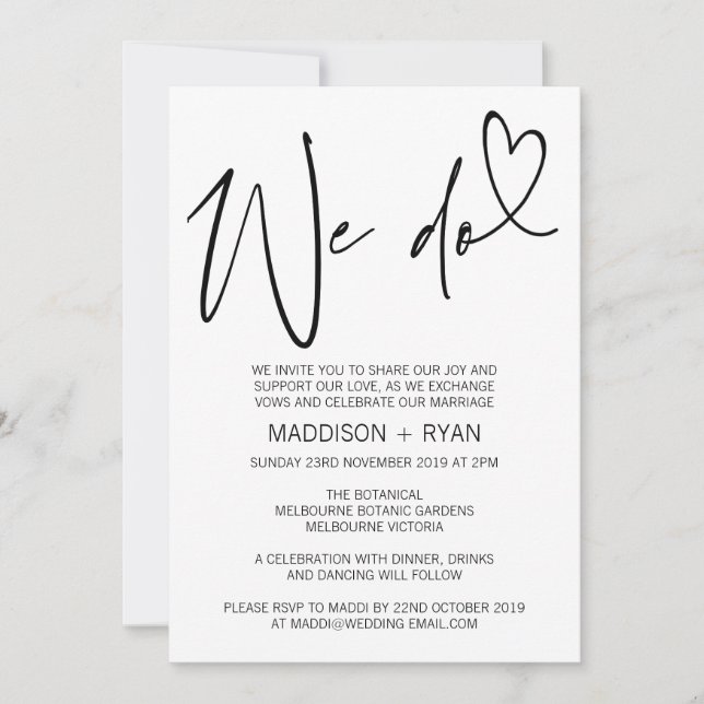 Black and White Modern Wedding Invitation We Do (Front)