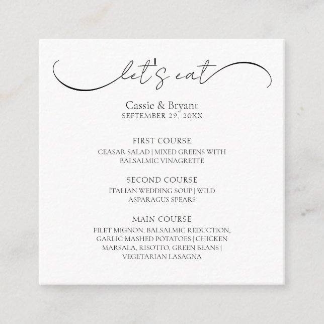 Black and White Modern Wedding Menu Enclosure Card (Front)