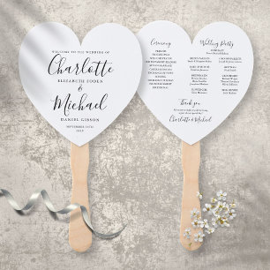 Black And White Modern Wedding Program Heart Hand Fan