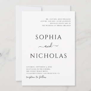 Black and white modern wedding. Simple minimalist Invitation