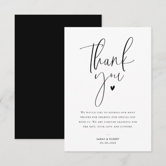 black and white modern wedding thank you card (Front/Back)