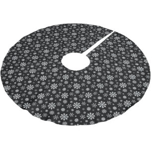 Black And White Modern Winter Snowflakes Pattern Brushed Polyester Tree Skirt