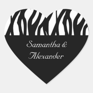 Black and White Modernist Stripe Heart Sticker