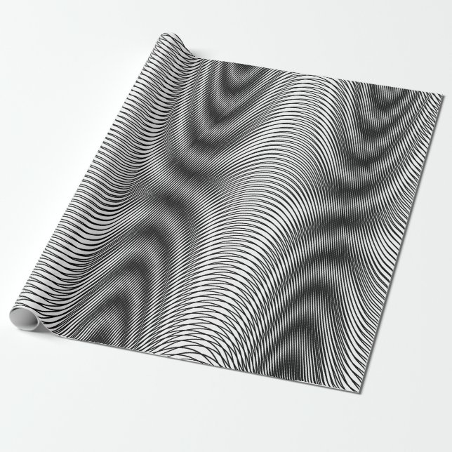 Black and White Moiré Stripes - Trippy Abstract Wrapping Paper (Unrolled)