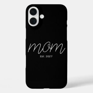 Black And White 'Mom Est' Typography Gift iPhone 16 Plus Case