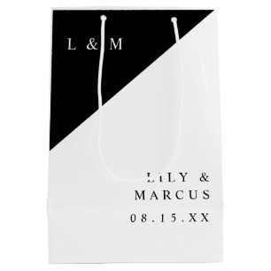 Black And White Mongoram Minimalist Wedding Medium Gift Bag