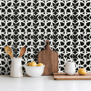 Black and white monochromatic accent floral  tile