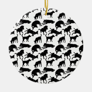 Black and white monochrome dog shape pattern ceramic tree decoration