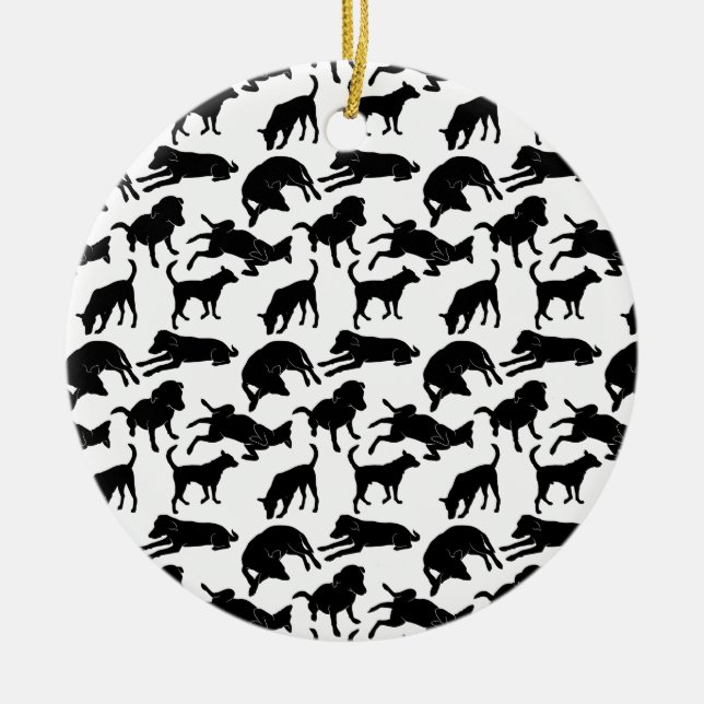Black and white monochrome dog shape pattern ceramic tree decoration (Front)