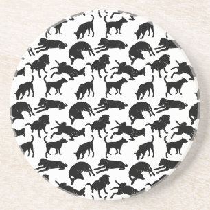 Black and white monochrome dog shape pattern coaster