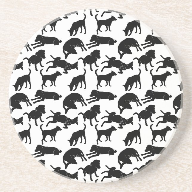 Black and white monochrome dog shape pattern coaster (Front)
