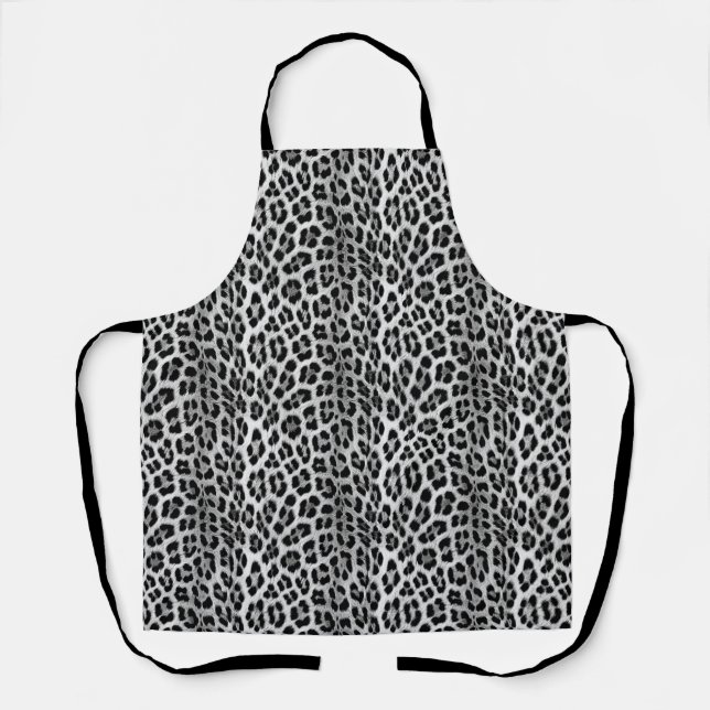 Black and white monochrome, leopard pattern apron (Front)