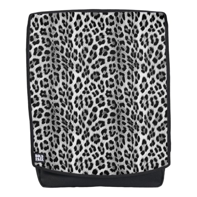 Black and white monochrome, leopard pattern backpack (Front)