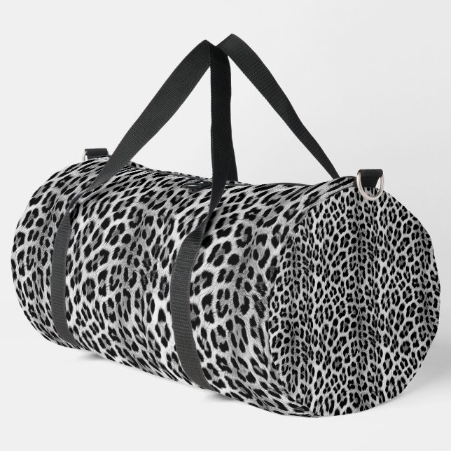 Black and white monochrome, leopard pattern duffle bag (Left Corner)